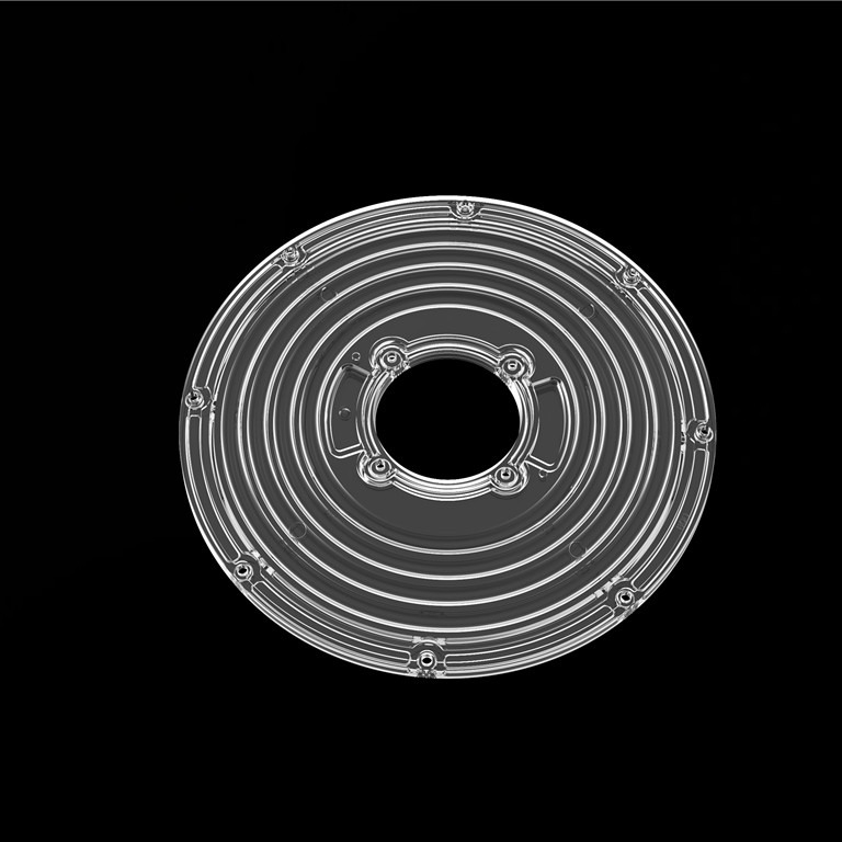 Lente de módulo redondo de 206 mm de diâmetro para luz UFO de alta baía Lente de 90 graus φ206mm PC Lente LED